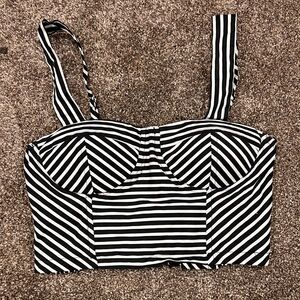 Body Central Black & White Striped Crop Top